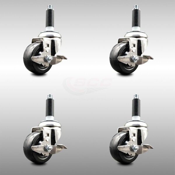Service Caster 3 Inch 316SS Soft Rubber Swivel 3/4 Inch Expanding Stem Caster Set Brake SCC SCC-SS316EX20S314-SRS-TLB-34-4 - main